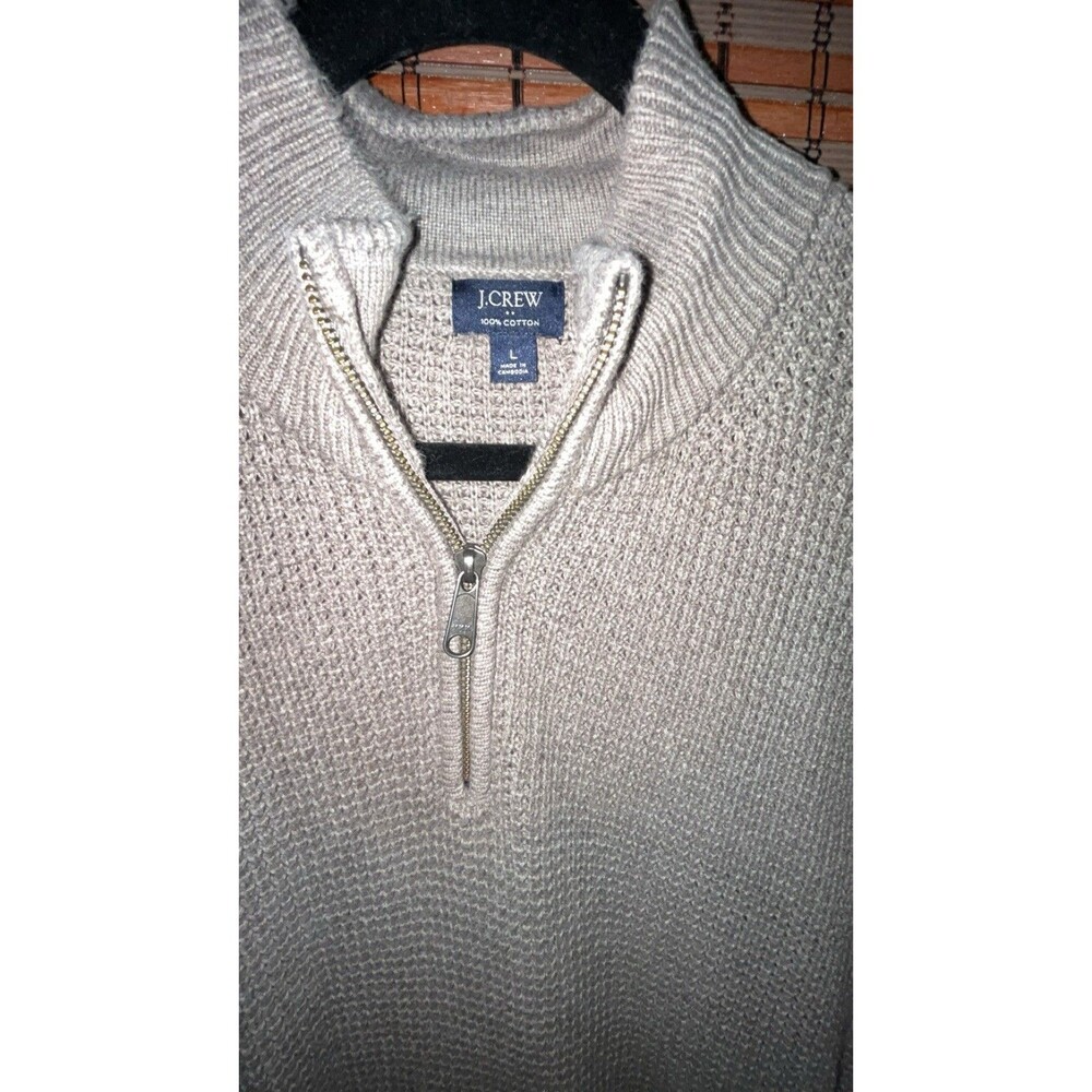 J Crew Cotton Quarter Zip Pullover Sweater Large Mens Taupe Knit - Picture 2 of 4